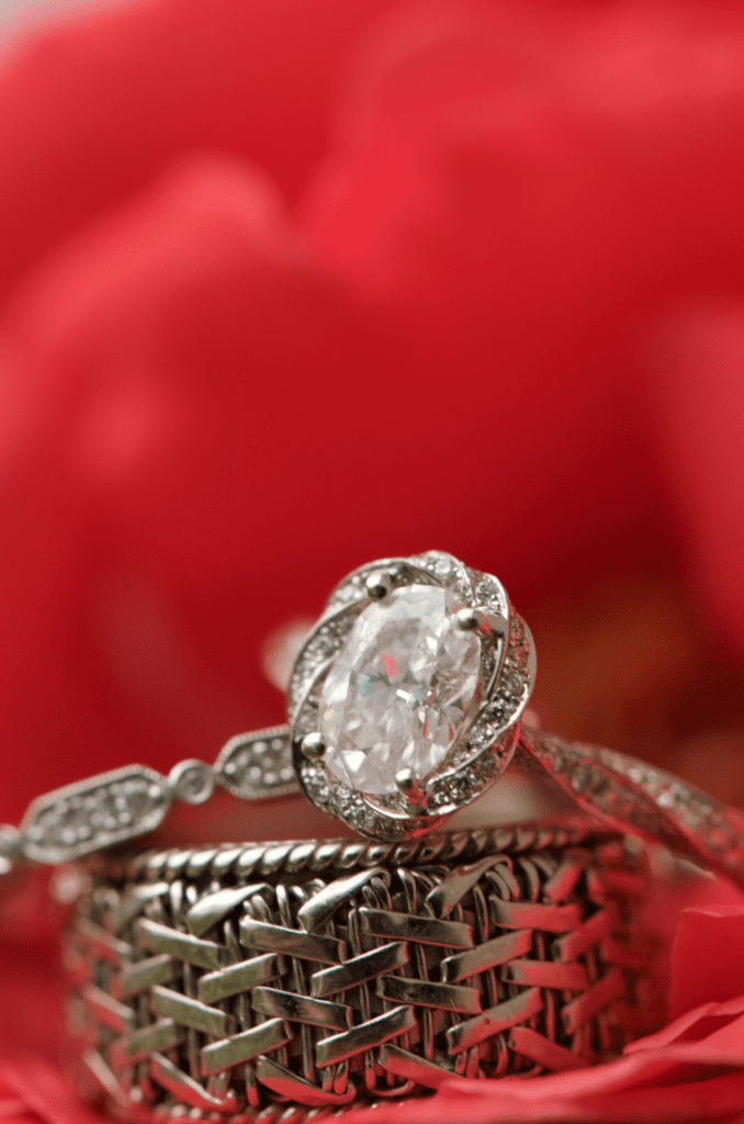 a close up shot of the braided wedding band that has a basket weave pattern from the 1970s.